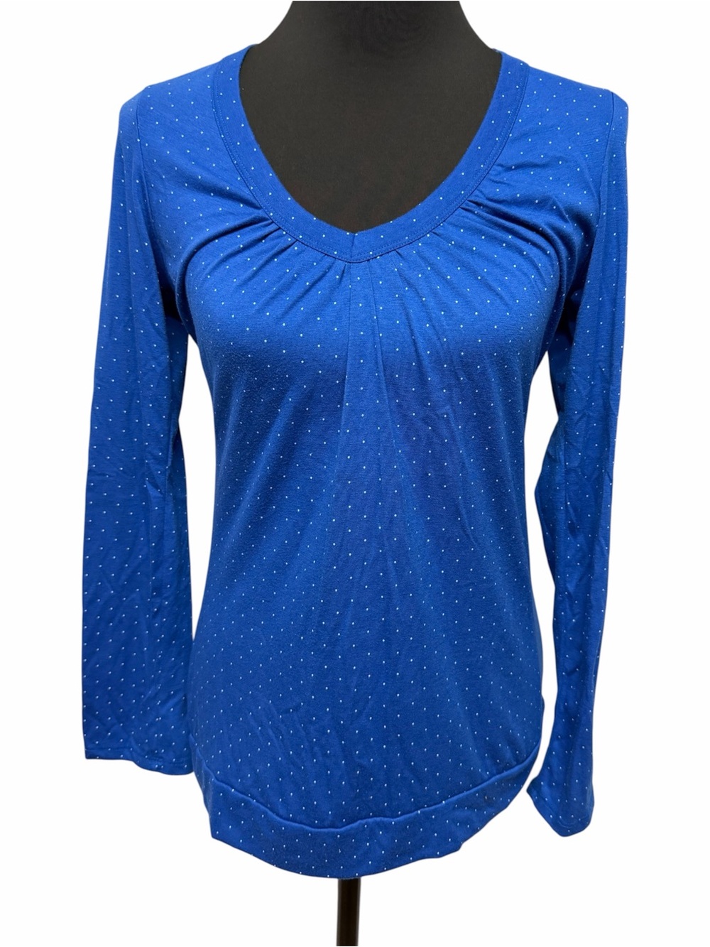 Candy Rain Women’s XL Blue White Polka Dot Long Sleeve Scoop Neck Top Shirt
